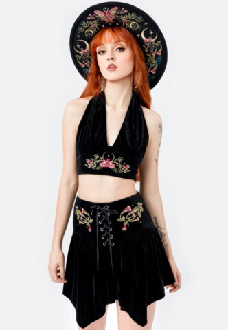 Restyle – Woodland Bloom Halterneck Black – Oberteil – Schwarz – XXL – 95% Polyester, 5% Elastan