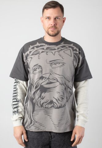 RIPNDIP – Lord Savior Double Sleeve Dark Charcoal – Sweater – Schwarz – L – 100% Baumwolle