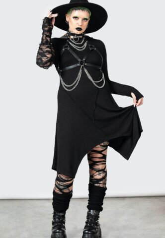 Killstar – Rowena Black – Kleid – Schwarz – S – 95 % Viskose, 5 % Elastan