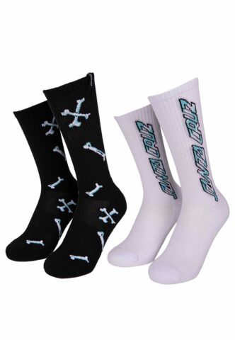 Santa Cruz – Salba Bones Pack Of 2 Black/White – Socken – Schwarz – EU 42-45 – 80% Baumwolle, 18% Polyester, 2% Elastan