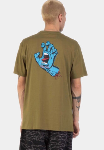 Santa Cruz – Screaming Hand Chest Deep Olive – T-Shirt – gid://shopify/Metaobject/123897741549 – L – 100% Bio-Baumwolle