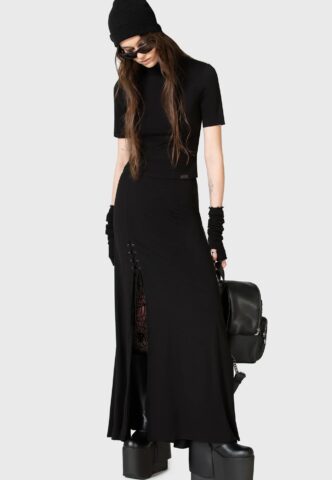 Killstar x Kihilist – Secretly Weep Maxi Black – Rock – Schwarz – XS – 95 % Viskose, 5 % Elastan