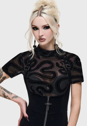 Killstar – Serpentes Black – Oberteil – Schwarz – XS – 95% Polyester, 5% Elastan