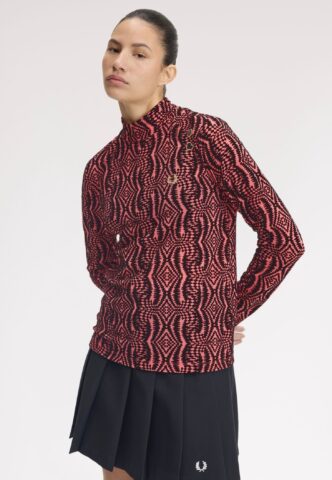 Fred Perry x Amy Winehouse – Flock Print Mesh Flamingo Tan – Oberteil – Pink – Small – 95% Polyester, 5% Elastan