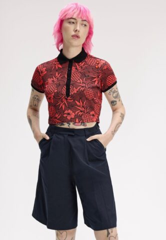 Fred Perry x Amy Winehouse – Printed Strawberry Cream – Polo – Rot – Medium – 100% Baumwolle