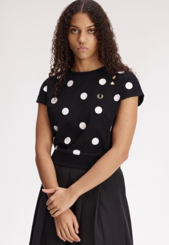 Fred Perry x Amy Winehouse – Flocked Polka Dot Black – Oberteil – Schwarz – Medium – 100% Baumwolle