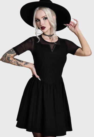 Killstar – Shadow V Neck Skater Black – Kleid – Schwarz – L – 73% Viskose, 23% Polyamid, 4% Elastan