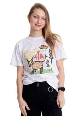 Sia – Coloured Cat White – T-Shirt – Weiß – M – 100% Baumwolle