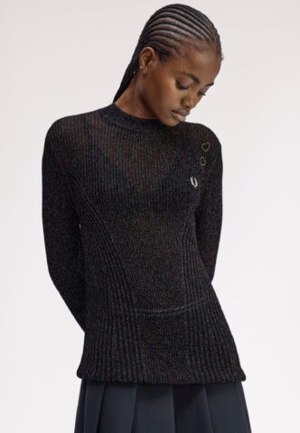 Fred Perry x Amy Winehouse – Open-Knit Metallic Ribbed Black – Oberteil – Schwarz – Small – 62% Viskose, 31% Polyamide, 7% Metalllllic Fibres