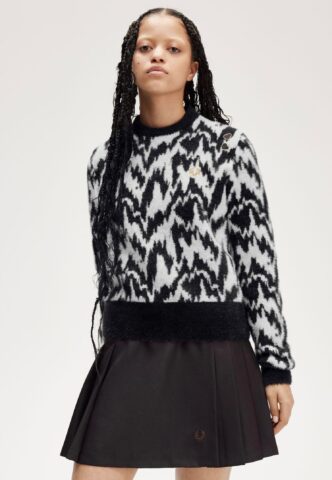 Fred Perry x Amy Winehouse – Animal Jacquard Ecru – Pullover – Schwarz – X-Large – 100% Polyamid