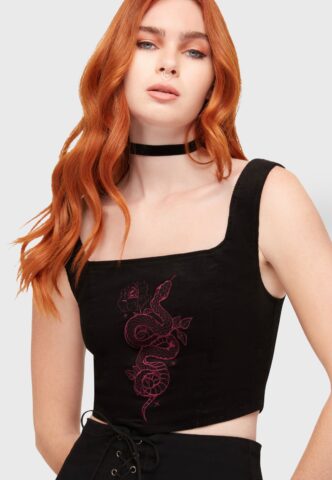 Killstar – Snakeheart Black/Purple – Korsett – Schwarz – XS – 100% Baumwolle