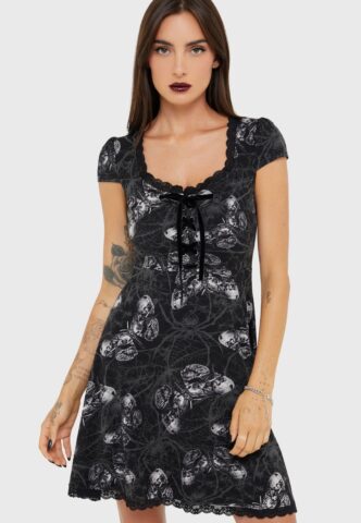 Killstar x Alchemy England – Spidrasica’s Web Mini – Kleid – Schwarz – S – 95 % Viskose, 5 % Elastan