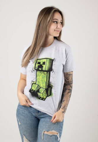 Minecraft – Graffiti Creeper Heather Grey – T-Shirt – Grau – XXL – 97% Baumwolle, 3% Polyester