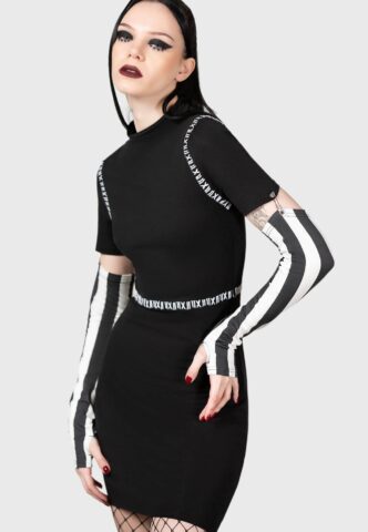 Killstar – Stripes And Stitches – Kleid – Schwarz – L – 95% Baumwolle, 5% Elastan