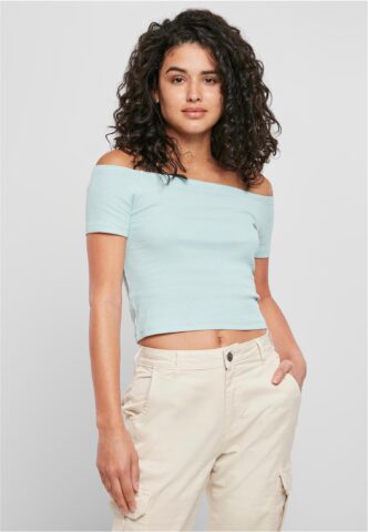 Urban Classics – Ladies Off Shoulder Rib Seablue – T-Shirt – Blau – L – 97% Baumwolle, 3% Elastan