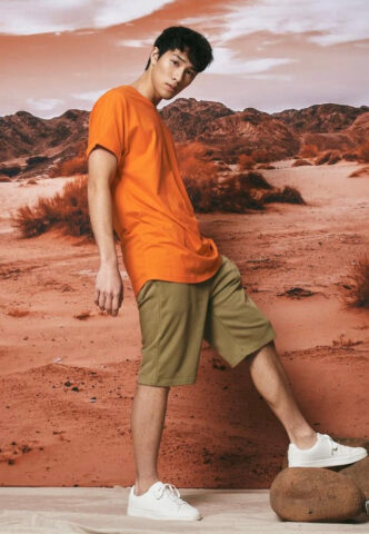 Urban Classics – Long Shaped Turnup Mandarin – T-Shirt – Orange – S – 100% Baumwolle