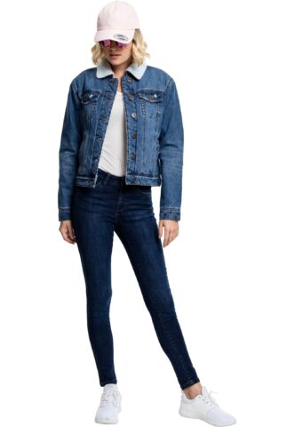 Urban Classics – Sherpa Denim Blue Washed – Jeansjacke – Blau – XS – Shell: 100% Baumwolle; Lining: 100% Polyester