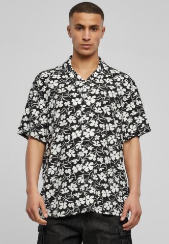 Urban Classics – Viscose AOP Resort Whiteflower – Hemd – Schwarz – S – 100% Viskose