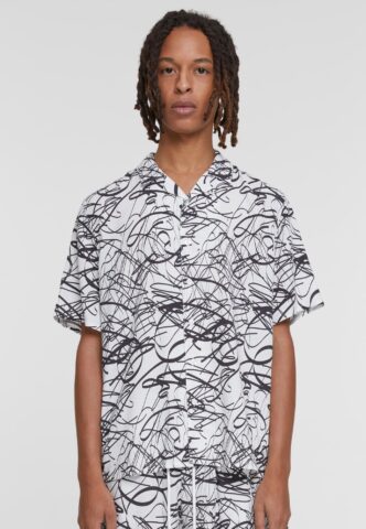 Urban Classics – Viscose AOP Resort Whitescribble – Hemd – Weiß – M – 100% Viskose