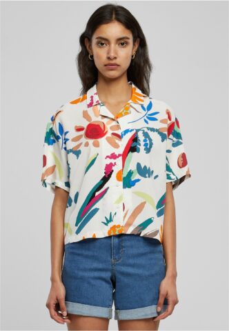 Urban Classics – Ladies Viscose Resort Whitesandfruity – Hemd – Weiß – XS – 100% Viskose