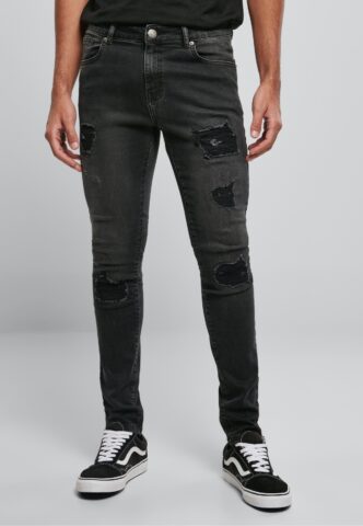 Urban Classics – Heavy Destroyed Slim Fit Real Black Heavy Washed – Jeans – Schwarz – W33 / L32 – 98% Baumwolle, 2% Elastan