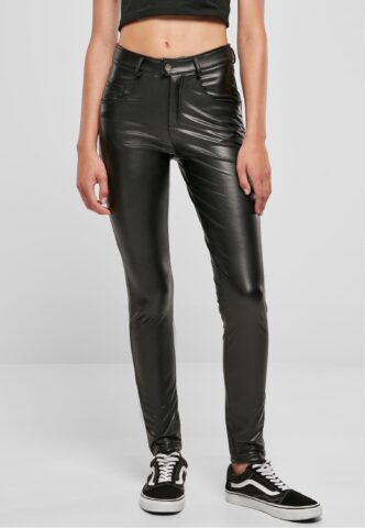 Urban Classics – Ladies Mid Waist Synthetic Leather Black – Hose – Schwarz – W27 – 100% Baumwolle
