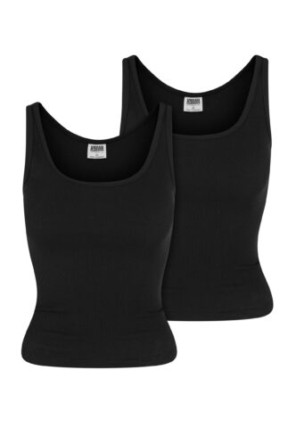 Urban Classics – Ladies Organic Basic Rib Pack Of 2 Black/Black – Tank – Schwarz – XS – 95% Baumwolle, 5% Elastan