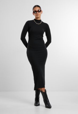 Urban Classics – Ladies Rib Longsleeve Mockneck Black – Kleid – Schwarz – XL – 80% Polyester, 20% Viskose