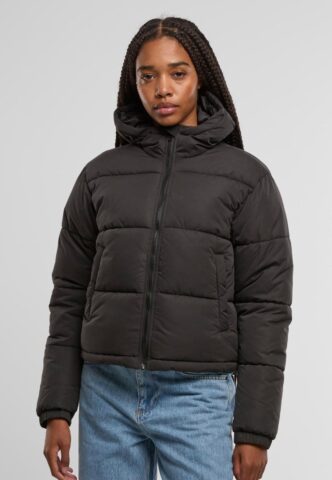 Urban Classics – Ladies Peached Puffer With Hood Black – Jacke – Schwarz – XS – Obermaterial: 100% Polyester; Futter: 100% Polyester