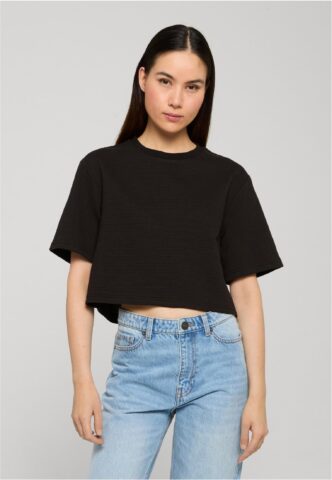 Urban Classics – Ladies Structured Jersey Cropped Black – Oberteil – Schwarz – XS – 80% Baumwolle, 20% Polyester