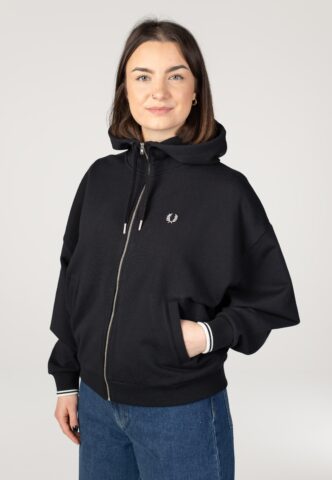Fred Perry – Tipped Hooded Black – Zipper – Schwarz – Small – 100% Baumwolle
