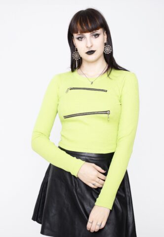 The Ragged Priest – Rib Knit With Angled Metal Zips Lime – Longsleeve – Grün – M – 97% Baumwolle, 3% Elastan