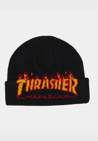 Thrasher – Flame Fold Black – Beanie – Schwarz – Onesize – 100% Polyacryl