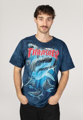 Thrasher x Mountain Gear – Shark Blue – T-Shirt – Blau – M – 100% Baumwolle