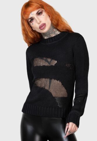 Killstar – Torn Apart Crop Black – Pullover – Schwarz – L – 100% Polyacryl