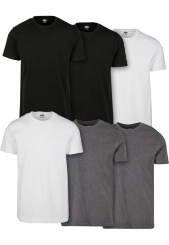 Urban Classics – Basic Pack Of 6 Blk/Blk/Wht/Wht/Chrcl/Chrcl – T-Shirt – Weiß – 3XL – 100% Baumwolle
