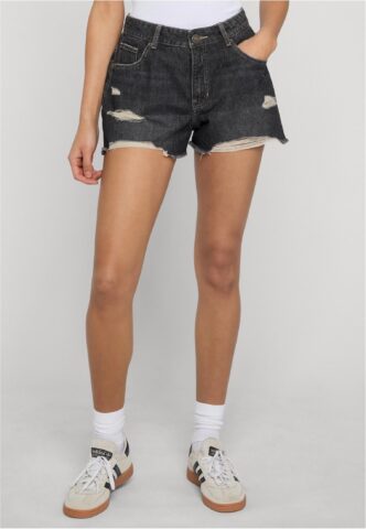 Urban Classics – Ladies Destroyed Denim Black Washed – Shorts – Schwarz – W30 – 100% Baumwolle
