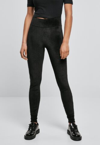 Urban Classics – Ladies High Waist Velvet Black – Leggings – Schwarz – S – 100% Polyester