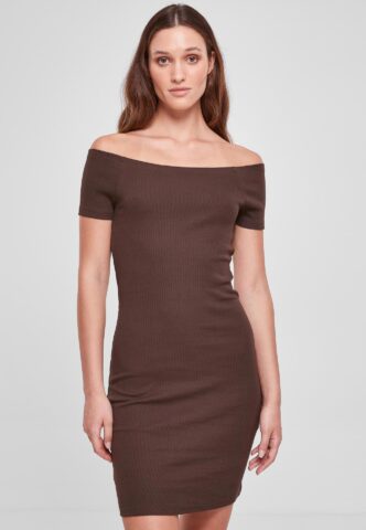 Urban Classics – Ladies Off Shoulder Rib Brown – Kleid – Braun – L – 97% Baumwolle, 3% Elastan