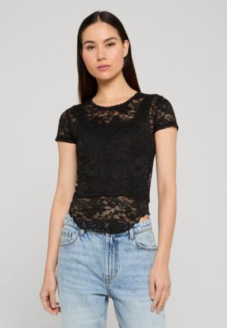 Urban Classics – Ladies Stretch Lace Cropped Black – T-Shirt – Schwarz – XL – 92% Nylon, 8% Elastan