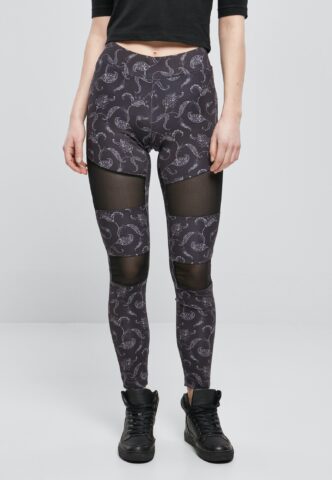 Urban Classics – Tech Mesh AOP Black Paisley – Leggings – Schwarz – XS – 100% Polyester