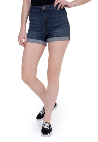 Urban Classics – Ladies 5 Pocket Slim Fit Denim Mid Indigo Washed – Shorts – Blau – W26 – 98% Baumwolle, 2% Elastan