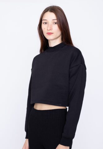Urban Classics – Ladies Cropped Oversized Sweat High Neck Black – Sweater – Schwarz – XS – 100% Bio-Baumwolle