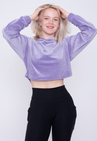 Urban Classics – Ladies Cropped Velvet Oversized Lavender – Hoodie – Lila – XS – 95% Polyester, 5% Elastan