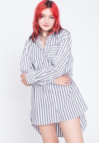 Urban Classics – Ladies Oversized Stripe White/Darkshadow – Hemd – Weiß – XS – 100% Baumwolle
