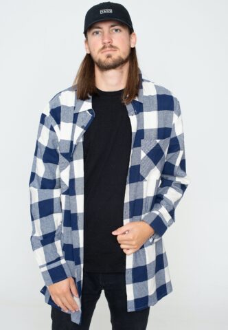 Urban Classics – Long Oversized Checked Darkblue/Cream – Hemd – Blau – S – 100% Baumwolle