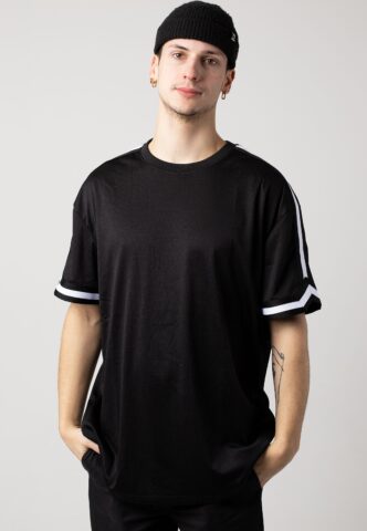 Urban Classics – Oversized Stripes Mesh Black – T-Shirt – Schwarz – S – 100% Polyester