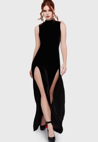 Killstar – Vamp Whisper Maxi Black – Kleid – Schwarz – XXL – 98% Polyester, 2% Elastan