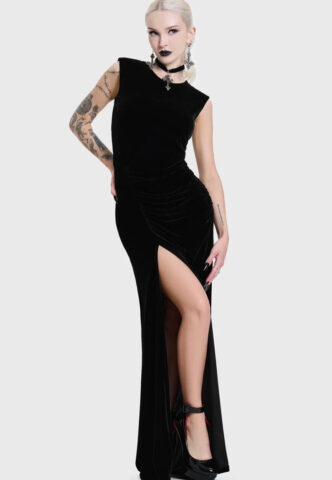 Killstar – Nova Velvet Knot Maxi Black – Kleid – Schwarz – XS – gid://shopify/Metaobject/72785363181