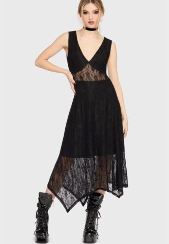 Killstar – Vesper Wraith Midi Black – Kleid – Schwarz – L – 84% Nylon, 16% Elastan